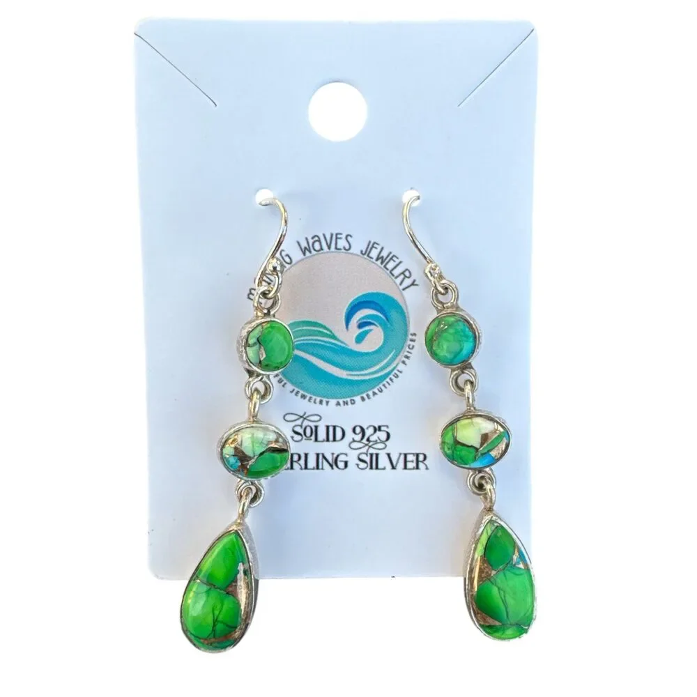 Kingman Peacock Dahlia Solid 925 Sterling Silver Earrings - Picture 1 of 2